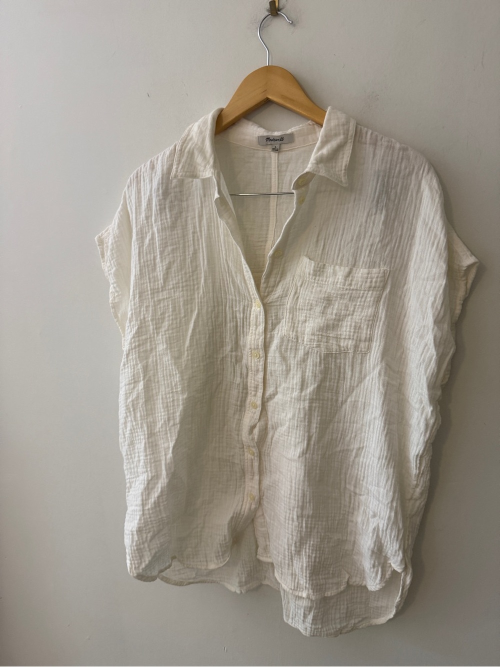 Madewell Cream Button-Back Gauze Top